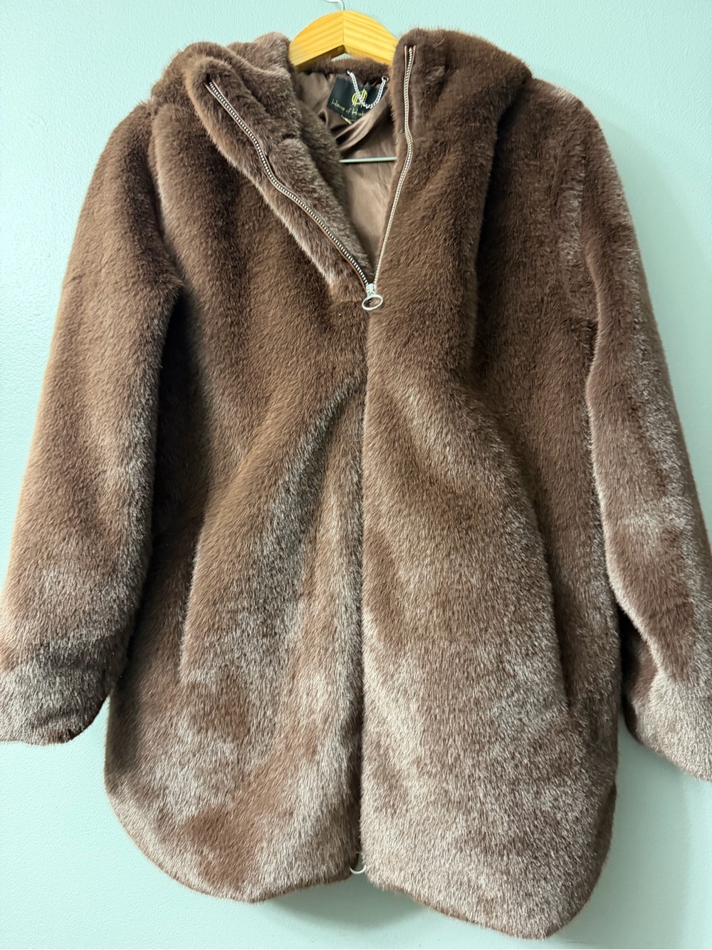 House of Harlow Brown Faux Fur Hooded Coat M/L